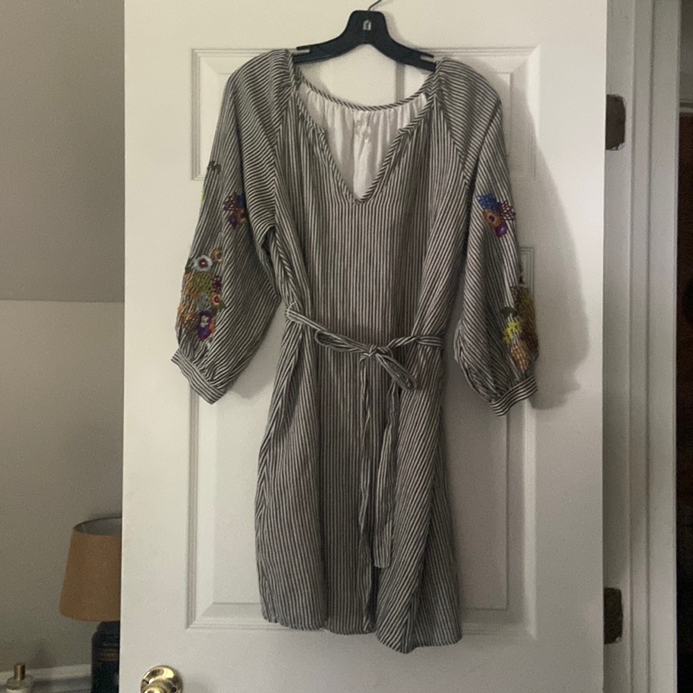 Anthropologie Striped Dress with floral Embroidery